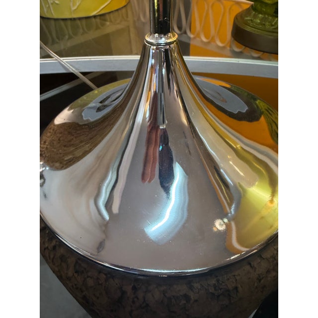 Vintage Mic Century Modern 1970s Chrome and Cork Lamps a Pair For Sale - Image 4 of 10