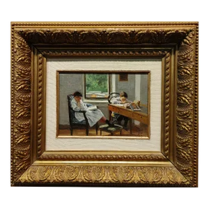 Alexi Stepanov -Children Doing Homework by the Window-Oil Painting C.1910s