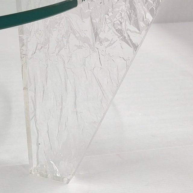 Vintages Round Coffee Table in Textured Acrylic Glass and Glass by Jeannot Cerutti, 1980s For Sale - Image 4 of 13