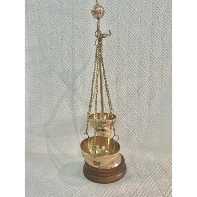 Metal Vintage Italian Hollywood Regency Brass Balance Scale With Floral Enamel Decoration For Sale - Image 7 of 8