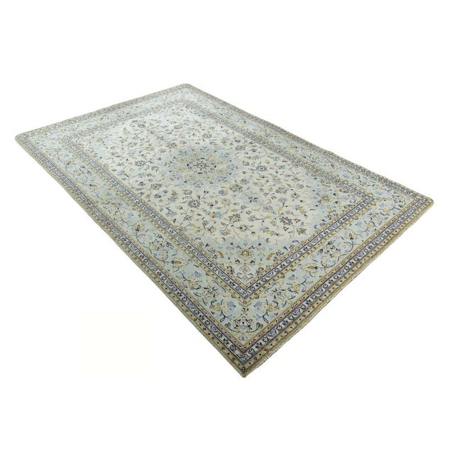 Mid-Century Modern Hand-Knotted Oriental Rug Kashan Kork Rug in Pastel Shades & Fine Pile Wool For Sale - Image 3 of 13