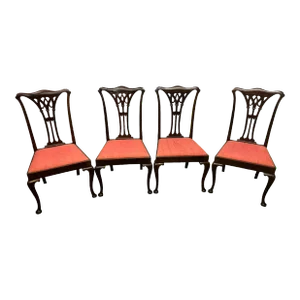 Vintage Traditional Chippendale Style Mahogany Dining Chairs - Set of 4