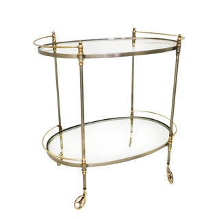 Antique Brass & Steel Oval Bar Cart For Sale