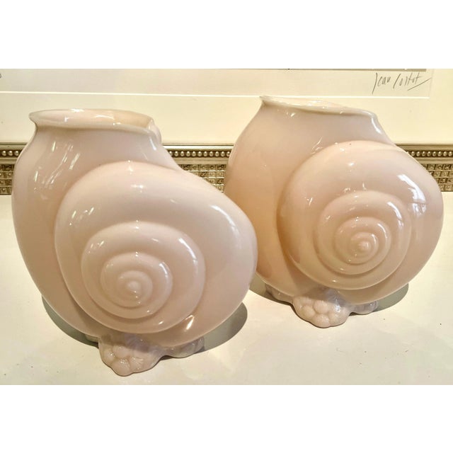 Mid-Century Modern Pink Glass Shell Vases - Set of 2 For Sale - Image 3 of 8