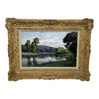 French Impressionist Oil Painting Fisherman on the River Orne, Normandy — C. 1920 Signed by André Prévot-Valéri For Sale