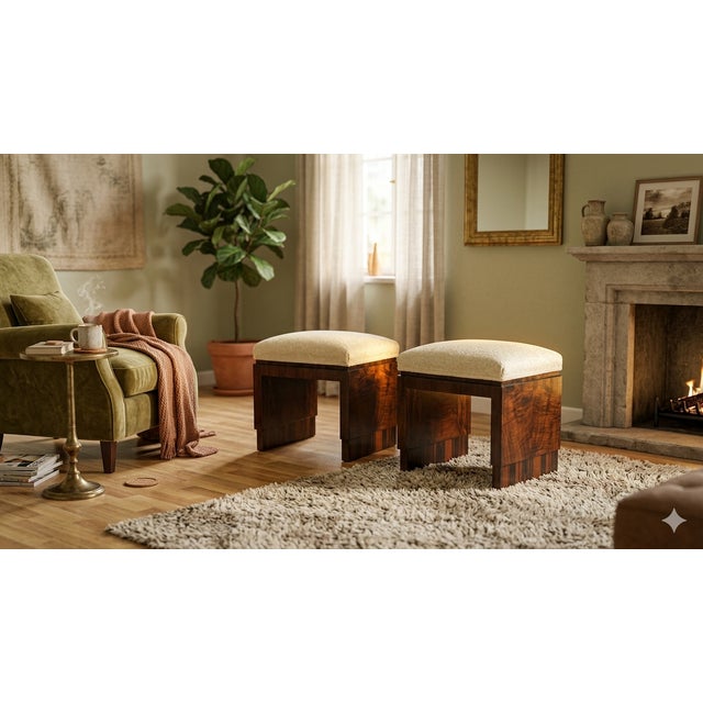 Vintage Italian Art Deco Stools in Walnut Crotch, 1930s, Set of 2 For Sale - Image 3 of 16