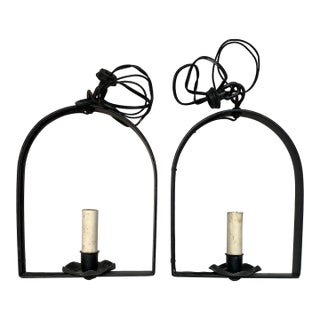 Pair Vintage Traditional Black Iron Hanging Lights for Hall or Entry For Sale