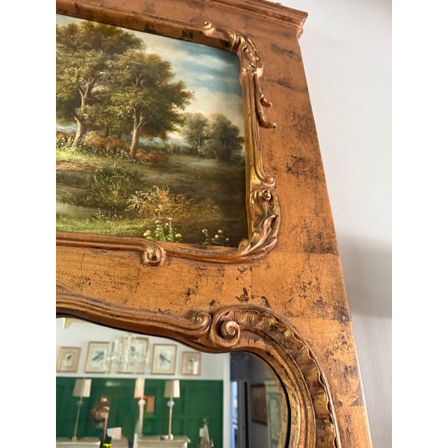 Grand 72" Vintage French Louis XV Style Giltwood Trumeau Mirror For Sale - Image 10 of 12