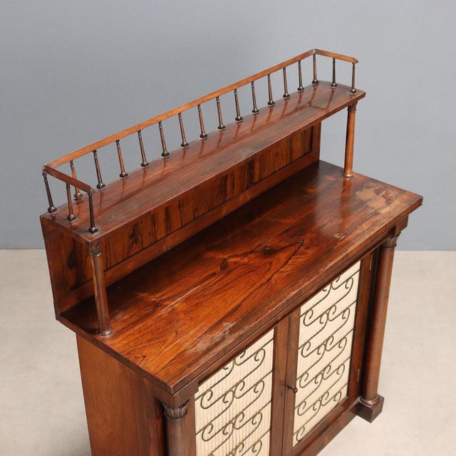 Brown Antique Cupboard in Violet Wood, Brass, and Fabric, United Kingdom, 1800s For Sale - Image 8 of 10