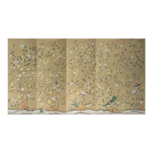 Chinoiserie Panel Wallpaper Hand Painted Artworks on Tea Paper Panel - 5 Panels