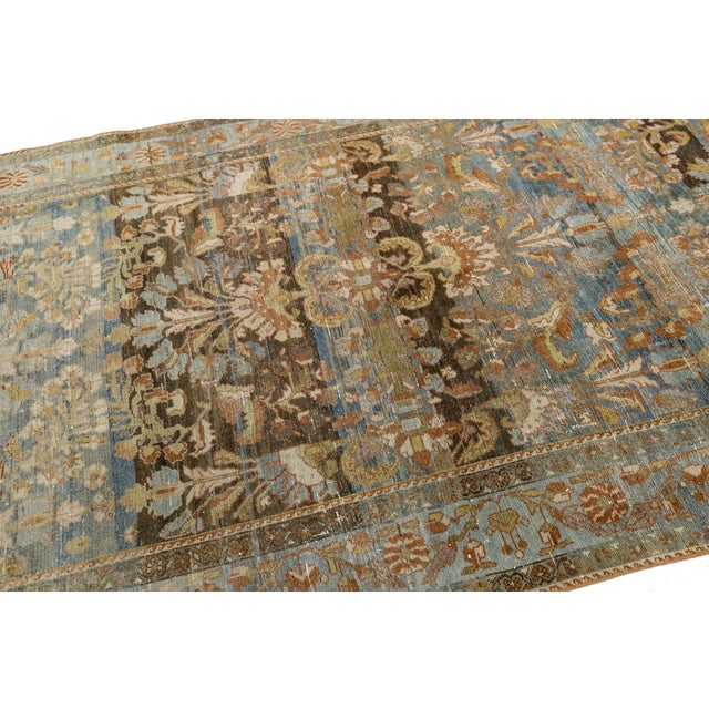 Late 19th Century Antique Malayer Wool Area Rug With Muted Blue and Earth Tone Floral Pattern For Sale - Image 5 of 9