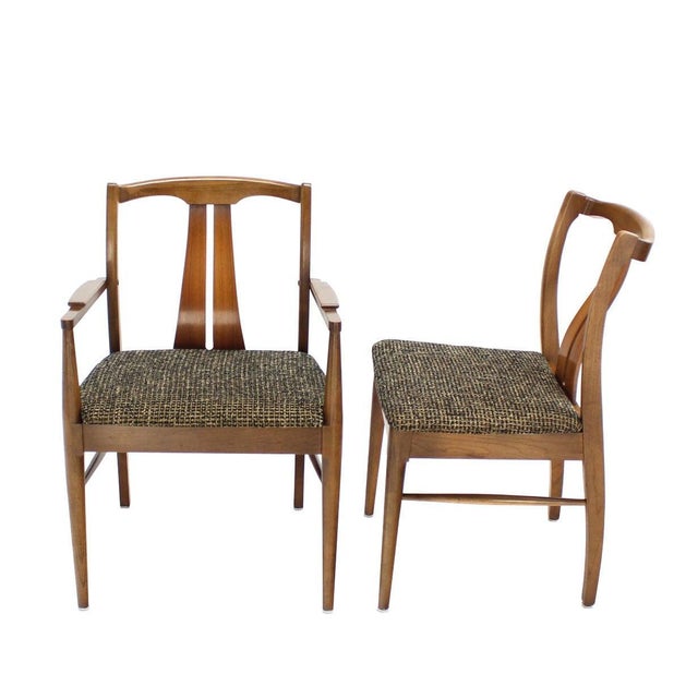 Mid-Century Modern Six Mid-Century Modern Medium Light Walnut Dining Chairs New Upholstery MINT For Sale - Image 3 of 10