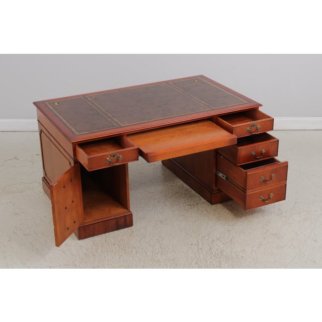 Bevan Funnell Ltd. Reprodux Bevan Funnel Leather Top Yew Wood Desk For Sale - Image 4 of 18