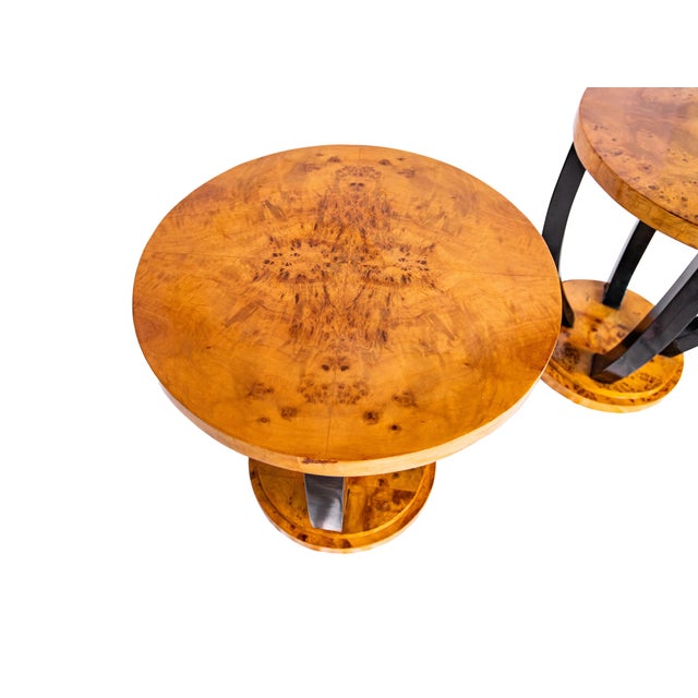 Vintage Art Deco Style Burl and Lacquer Side Tables, a Pair For Sale - Image 10 of 11