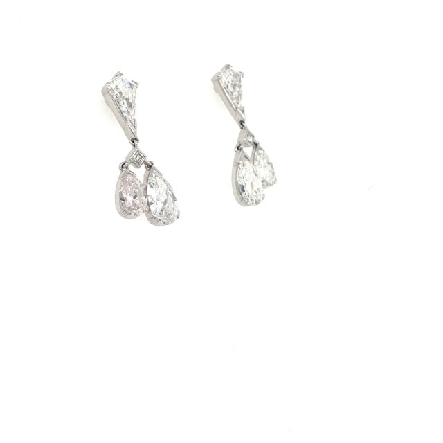 Vintage 5.50 Carat Diamond Drop Earrings, Platinum, Pair For Sale - Image 4 of 4