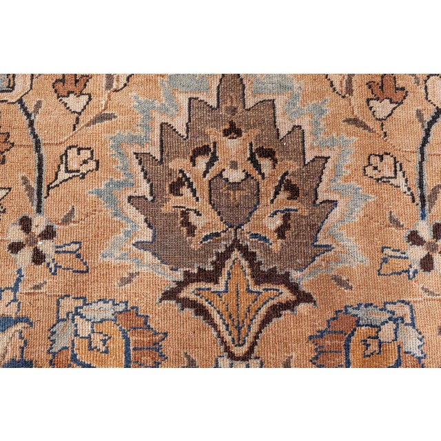 Antique Persian Tabriz Orange Handmade Wool Rug For Sale - Image 4 of 6