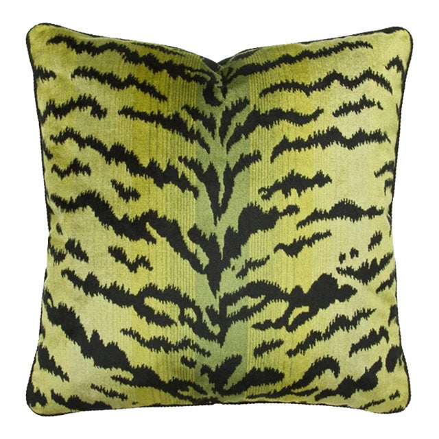 The House of Scalamandré Tigre Pillow, Greens & Black For Sale
