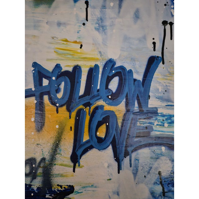 Fun, graffiti-style painting on canvas by Amber Goldhammer. Measurements are 24"w x 24"h x 1.5"d. Sides are painted a...
