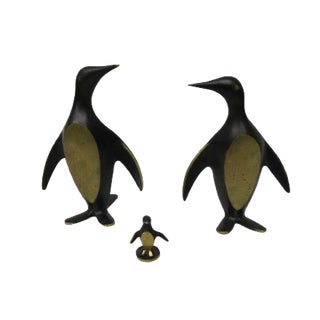Austrian Brass Penguin Bookends by Walter Bosse, 1950s, Set of 3 For Sale