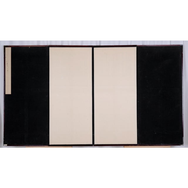 1950s Chinese Byobu Four Traditional Hand Painted and Stamped Vignettes on This 4-Panel Very Good + Condition Folding Screen For Sale - Image 11 of 11