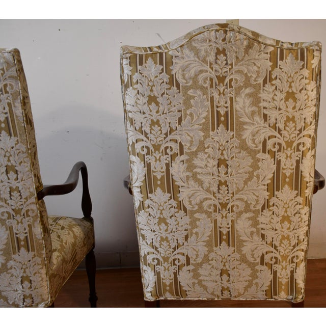 1980s Hickory Chair English Hepplewhite Mahogany Inlay Pair of High-Back Chairs For Sale - Image 13 of 17