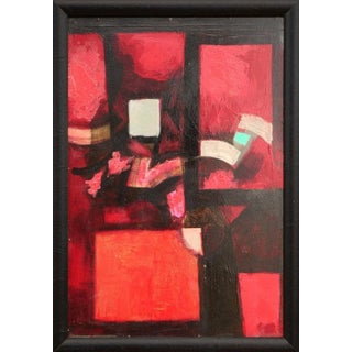 20th Century "Red and Black Cubist With White" Modern Red-Toned Abstract Geometric Painting by David Adickes For Sale