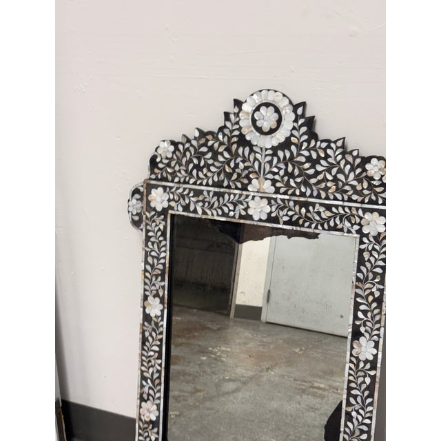 Moroccan Style Mother-of-Pearl Inlaid Floral Wall Mirror For Sale - Image 4 of 12