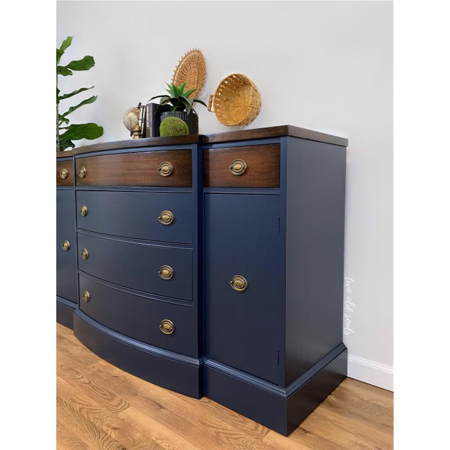 Navy Blue Vintage Mahogany 6 Drawer Sideboard Buffet Chairish