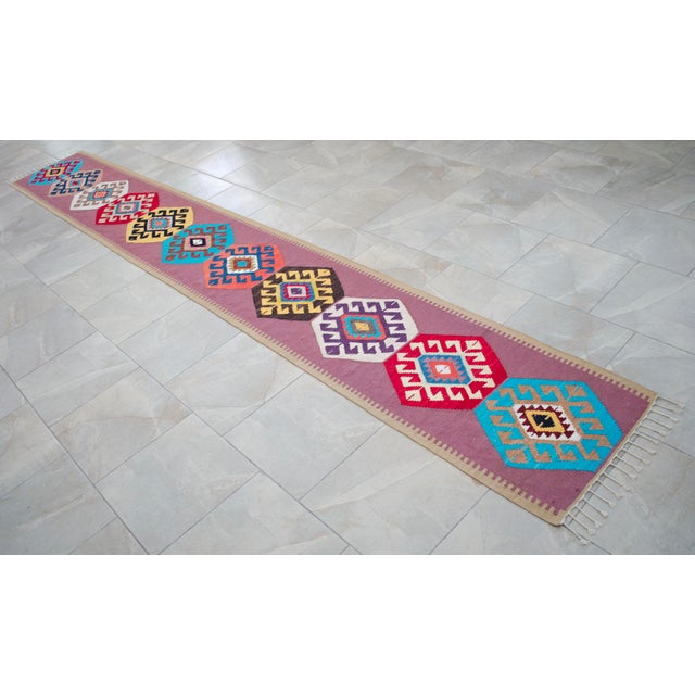 Hand Woven Silk Runner Rug . Full Tribal Design Runner Rug Narrow Runner Rug New - 2′ X 14′6″ For Sale - Image 9 of 14