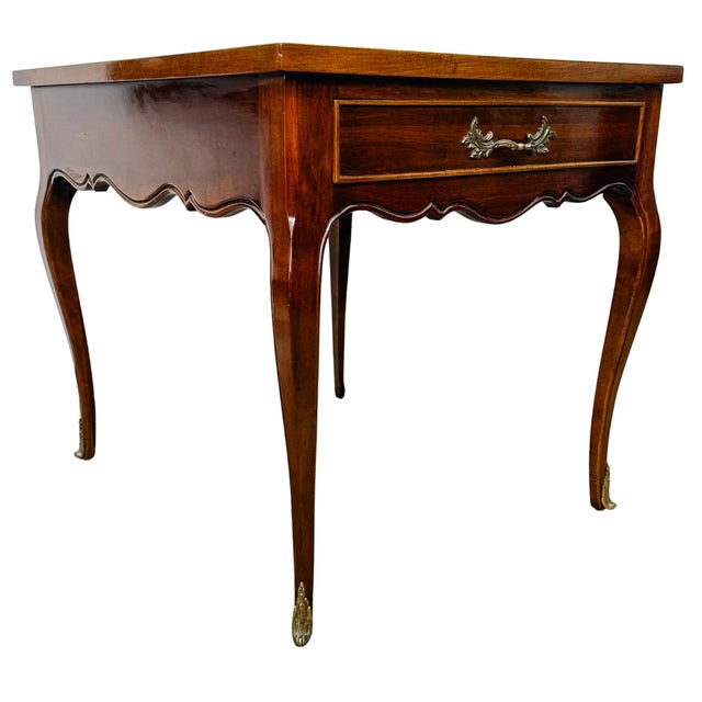 Sherrill Furniture 1970s High-Shine French Provincial-Style Inlaid Mahogany Side Tables by Sherrill Furniture - A Pair For Sale - Image 4 of 18