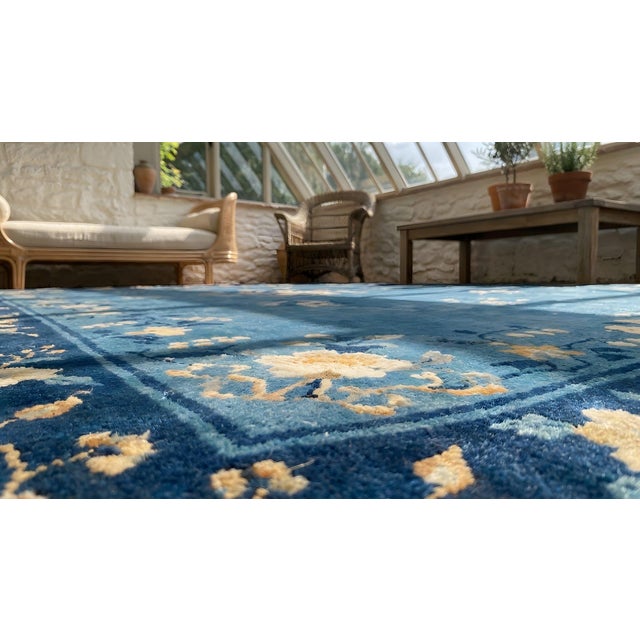 Brilliant Blue and Ivory Color With Delicate Florid Antique Chinese Peking Rug For Sale - Image 10 of 10
