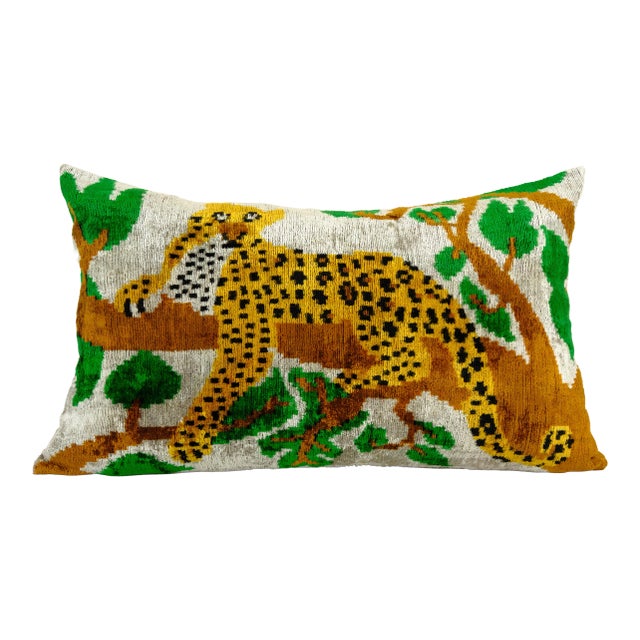 Tiger Silk Ikat Velvet Lumbar Pillow Cover For Sale