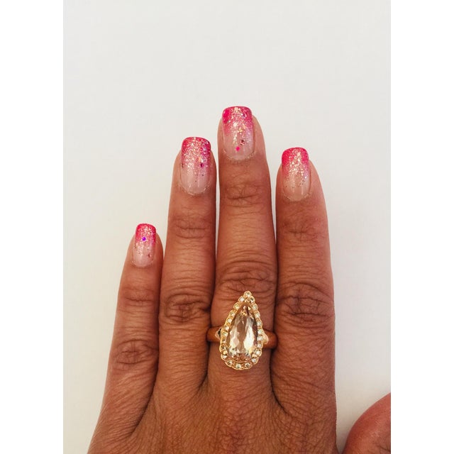 4.72 Carat Pear Cut Morganite Diamond 14 Karat Rose Gold Ring, Size 7.75 For Sale In Los Angeles - Image 6 of 7