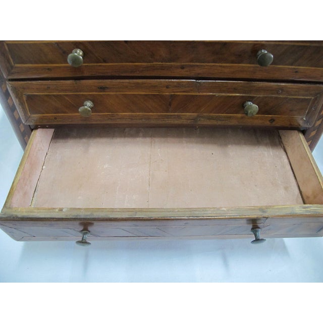 Antique Marquetry Inlaid Wood Miniature Footed Jewelry Box Vanity Chest For Sale - Image 12 of 18