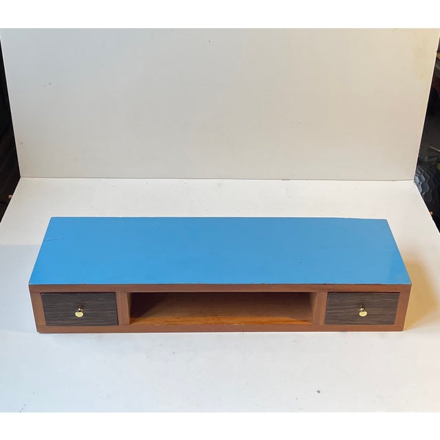Blue Mid-Century Modern Danish Wall Mounted Console Table in Teak, 1960s For Sale - Image 8 of 12