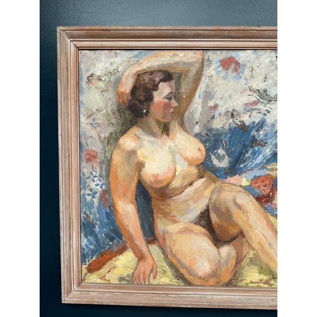 Original Vintage Swedish Oil on Canvas – “Nakenstudie” by Hugo Linér (1900–1981) – Signed – Framed – 92 × 82 cm (36.2" ×...