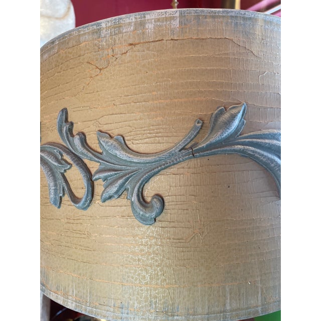 Wood Pair of 1950s Hollywood Regency Table Lamps Carved Wood With Shades For Sale - Image 7 of 12