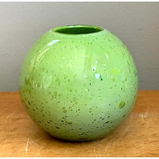 Vintage Green Glass Bubble Sphere Vase For Sale - Image 4 of 12