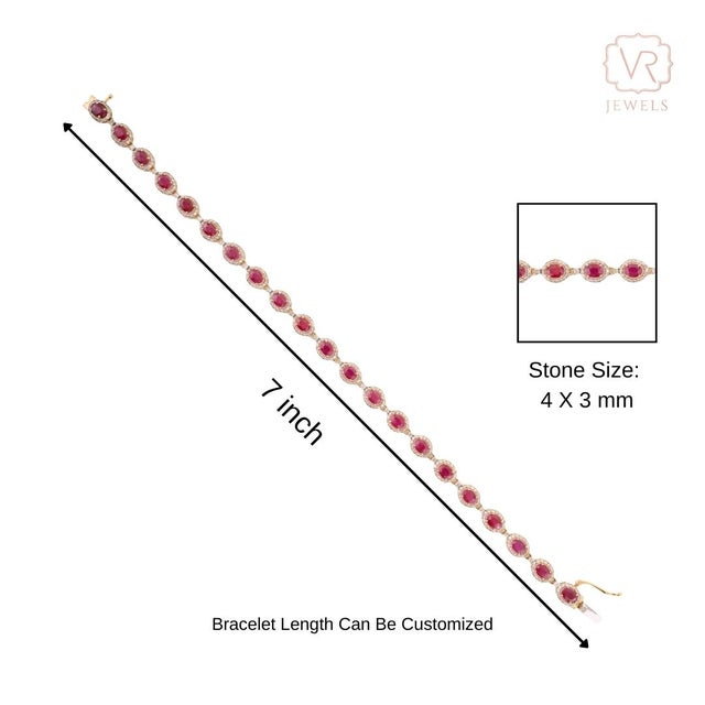 3.71 CTW Ruby Halo Diamond Modern Tennis Bracelet in 14k Yellow Gold For Sale - Image 9 of 14