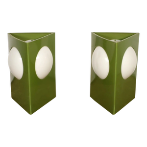 Vintage Geometric Triangle Lamp Pair by c.n. Burman Mod Space Age Mid Century Modern Atomic Retro 70's