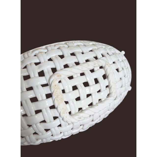 Trompe Loleil Ceramic Woven Basket Tray With Handles For Sale In Charlotte - Image 6 of 16