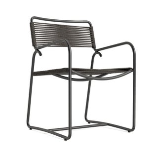 Brown Jordan Walter Lamb Aluminum Arm Chair, Textured Pewter frame with Coal fabric For Sale