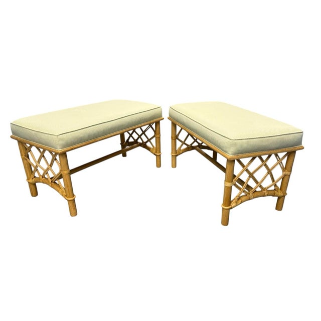 French Pair Amanda Lindroth Rattan Benches For Sale - Image 3 of 11