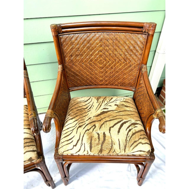 Vintage Bamboo & Rattan Arm Chairs – Pair of Wicker Dining or Accent Chairs With Upholstered Seats For Sale In Louisville - Image 6 of 12