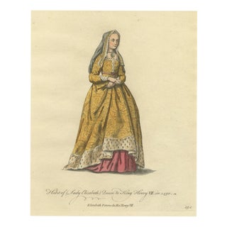 Jefferys, Elizabeth of York, Queen to Henry Vii in 1490, Jefferys Costume Plate, 1757, Engraving For Sale