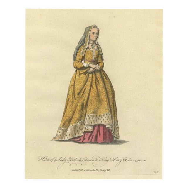 Jefferys, Elizabeth of York, Queen to Henry Vii in 1490, Jefferys Costume Plate, 1757, Engraving For Sale