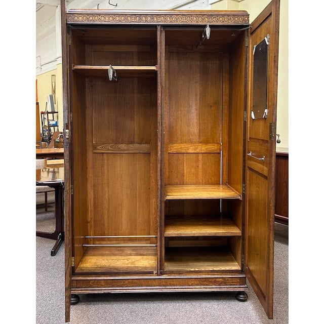 Solid Oak Custom Built Armoire c.1910. Arts & Crafts. For Sale - Image 13 of 16