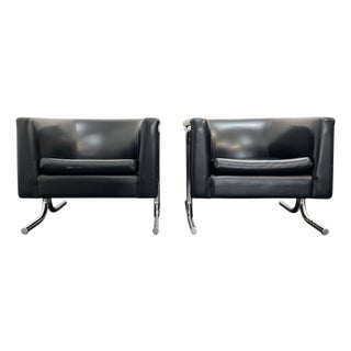 Bauhaus Art Deco Lounge Chairs in Vinyl Leather, 1940s, Set of 2 For Sale