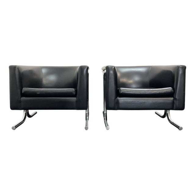 Bauhaus Art Deco Lounge Chairs in Vinyl Leather, 1940s, Set of 2 For Sale