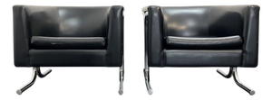 Bauhaus Art Deco Lounge Chairs in Vinyl Leather, 1940s, Set of 2
